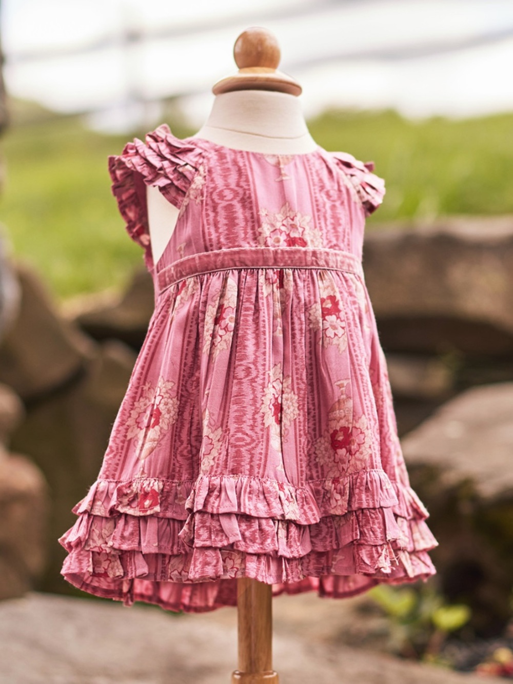 April Cornell Dusty Rose Pink Floral Victorian Bouquet Cotton Dress 6-12m